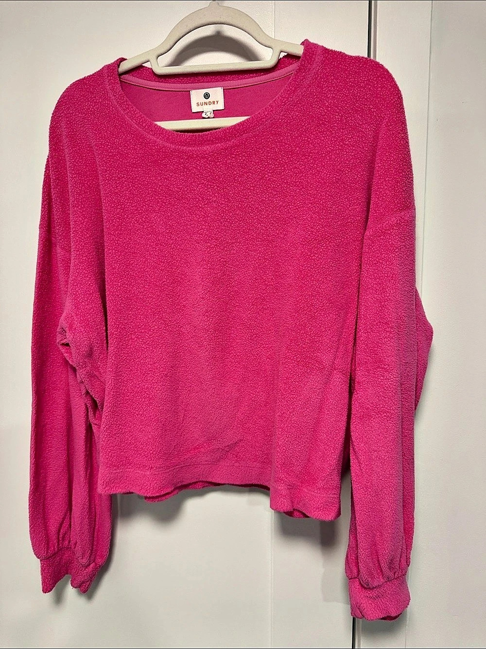 Sundry Faux Sherpa Sweatshirt Textured Long Sleeve Top in Pink Size M/2